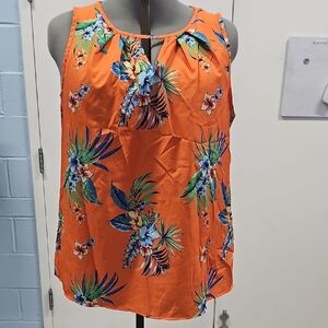 Tropical Floral Sleeveless Tank Top in Orange